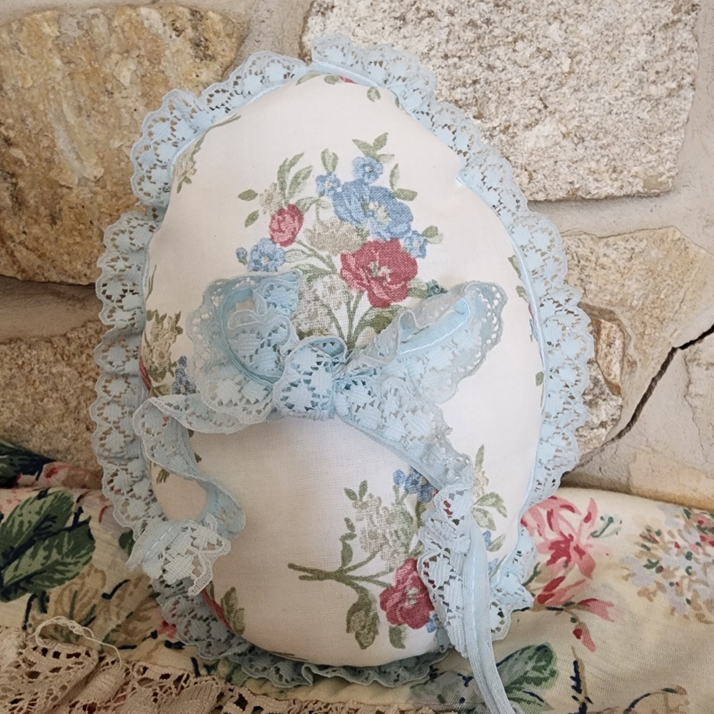 Easter Egg Handmade Vintage Large Blue Lace Floral Easter Décor Romantic Cottage